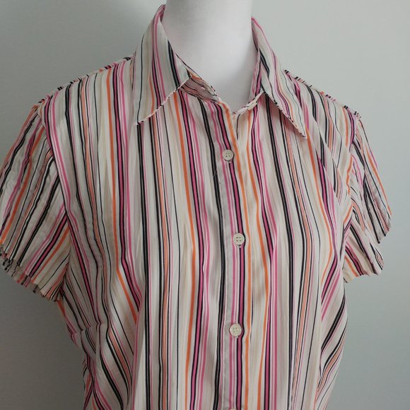 FRED DAVID Colourful Pinstriped Collared Shirt Blouse Micro Pleats Tulip Sleeves - Picture 3 of 9